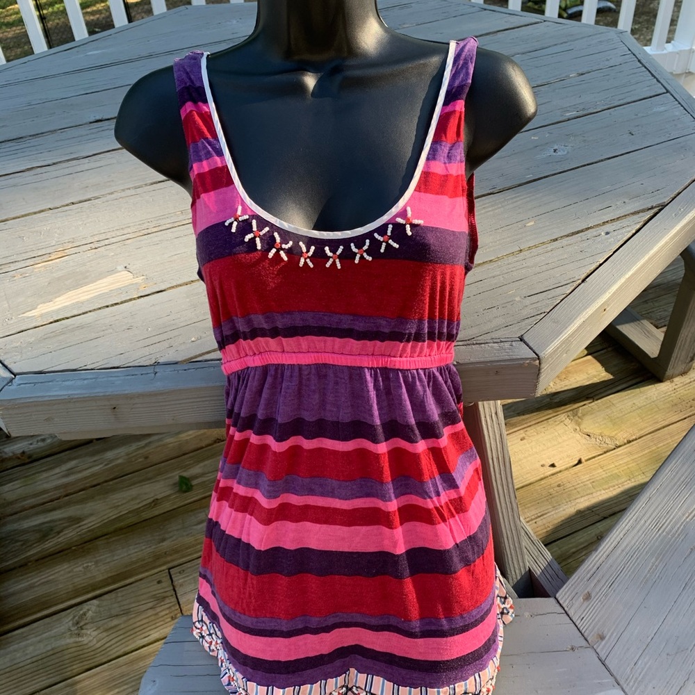 Anthropologie M shake the house beaded embroidered baby doll top Y2K Vintage